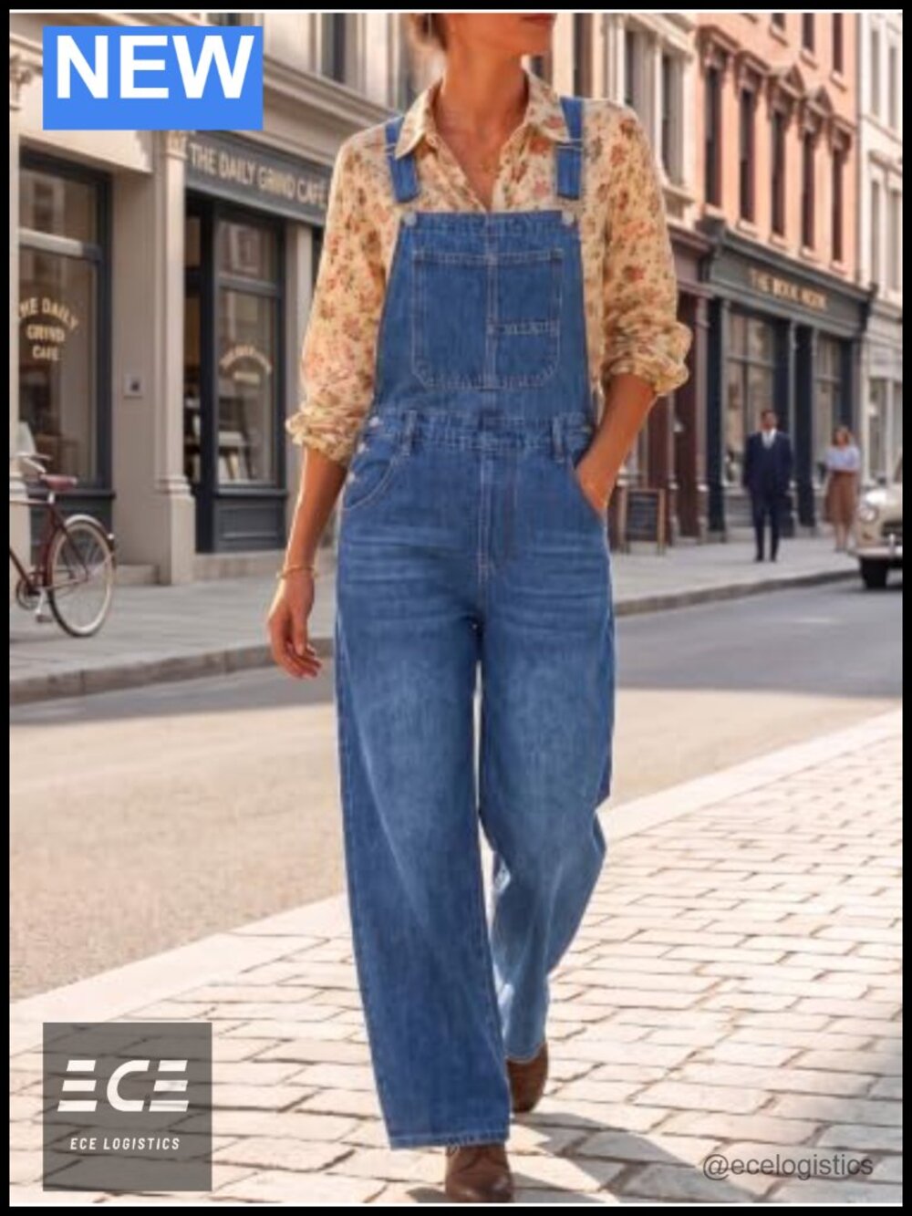 Flowyair Women's Denim Overalls Barrel Wide Leg Adjustable Bib Jumpsuit - Picture 4 of 6